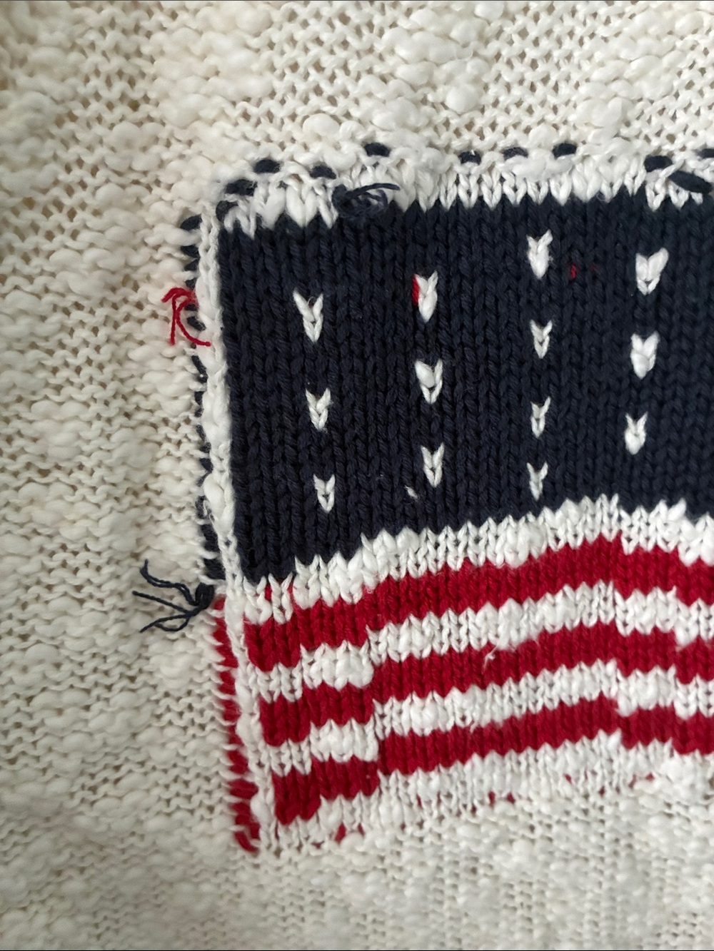 Altar'd State Cream Sweater with Red & Blue Flag Motif - Picture 9 of 11